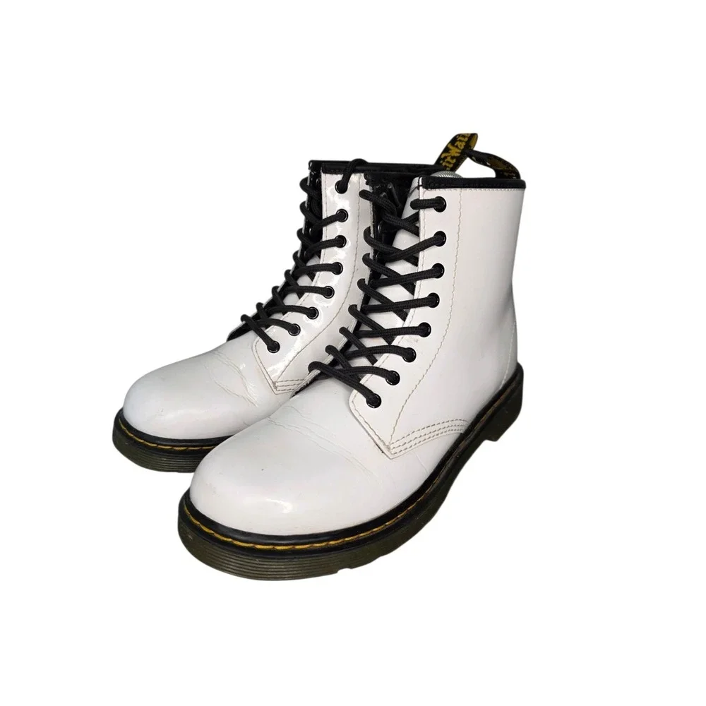 Dr Martens 1460 J White Patent Leather Lace Up Boots Youth US 4 EU 36